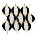 Soulscrafts White Thassos Mixed Brass Water Jet Marble Mosaic Tile for Wall Decoration